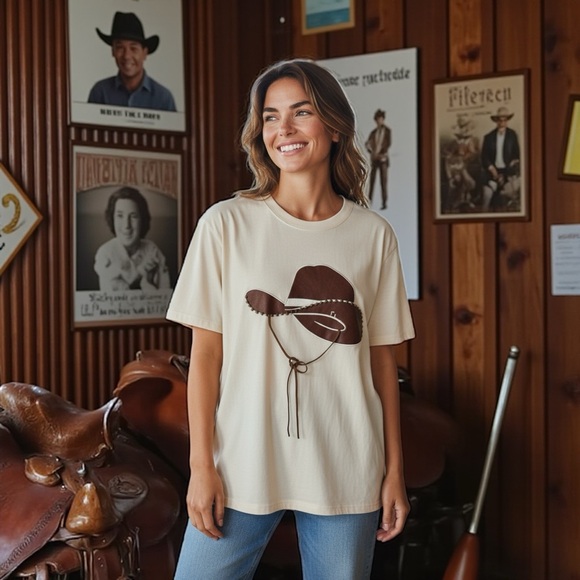 423. Studded Faux Leather Cowgirl Hat Shirt - Picture 1 of 2